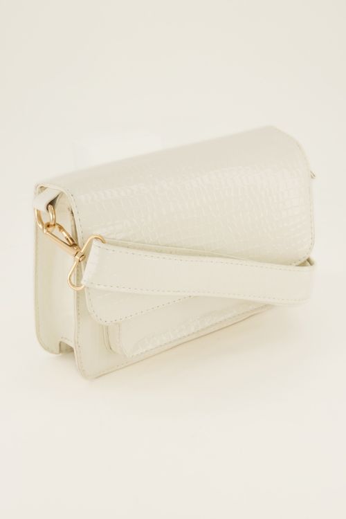 Creme schoudertas croco print