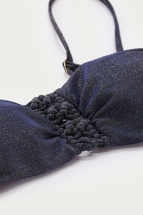 Dark blue bandeau bikini top with lurex | My Jewellery