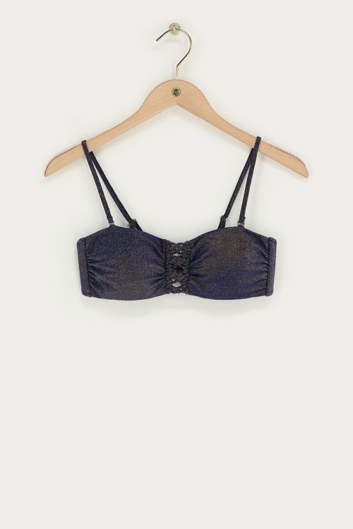 Dunkelblaues Bandeau-Bikini Oberteil mit Lurex