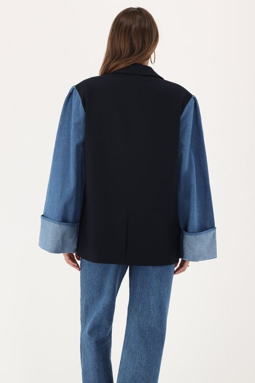 Dark blue blazer with denim sleeves | My Jewellery