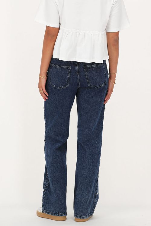 Dark blue jeans with studs on the side | My Jewellery