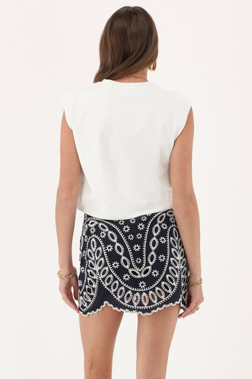 Dark blue short skirt with embroidery | My Jewellery