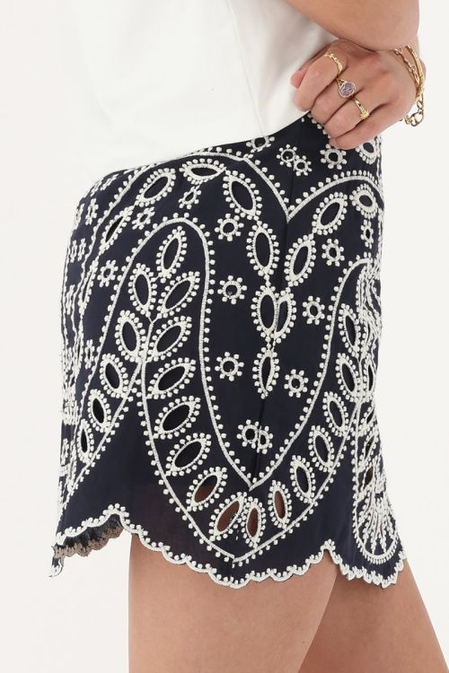 Dark blue short skirt with embroidery | My Jewellery