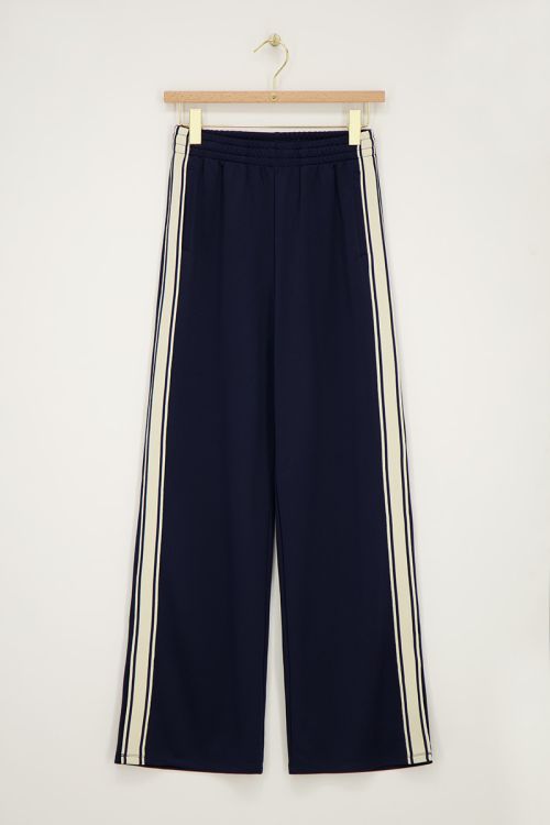 Dark blue wide-leg trousers with tape | My Jewellery