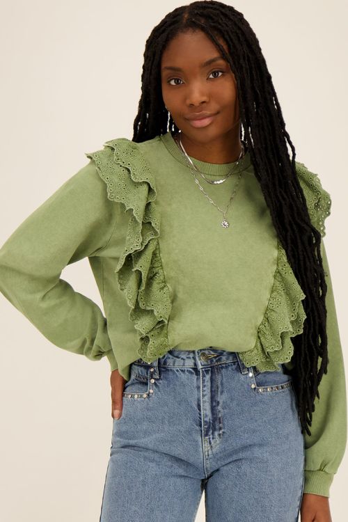 Dark green jumper with ruffle straps