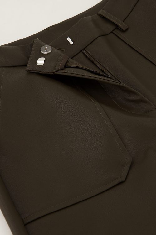 Dark green leather look trousers with pockets | My Jewellery