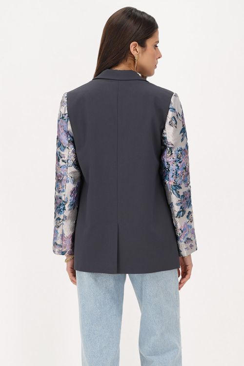 Dark grey blazer with jacquard sleeves | My Jewellery