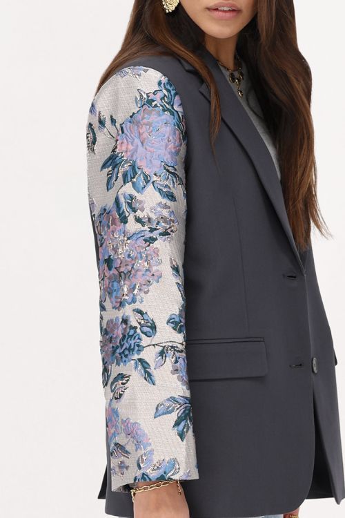 Dark grey blazer with jacquard sleeves | My Jewellery