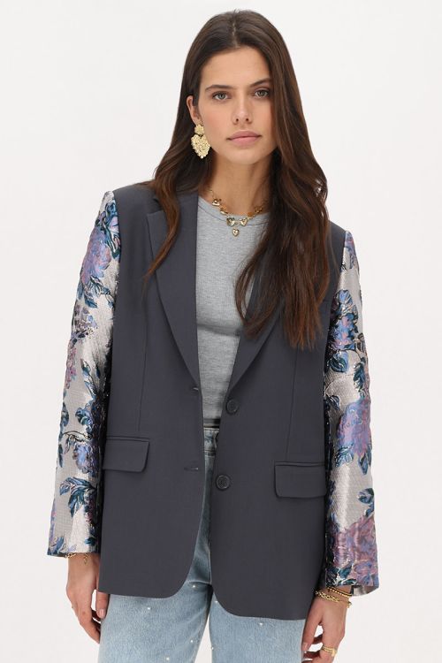 Dark grey blazer with jacquard sleeves | My Jewellery