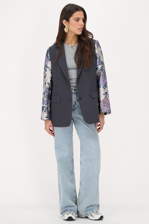 Dark grey blazer with jacquard sleeves | My Jewellery