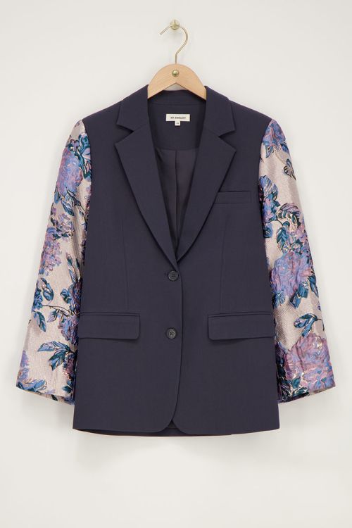 Dark grey blazer with jacquard sleeves | My Jewellery