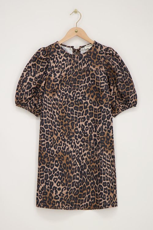 Dark leopard print dress with bows and puff sleeves | My Jewellery