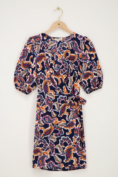 Dark blue wrap dress with paisley print | My Jewellery