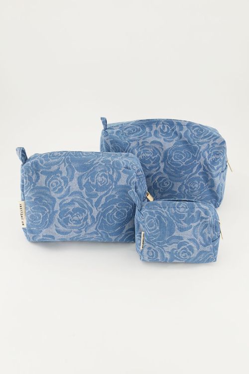 Denim toiletry bag set with rose print | My Jewellery