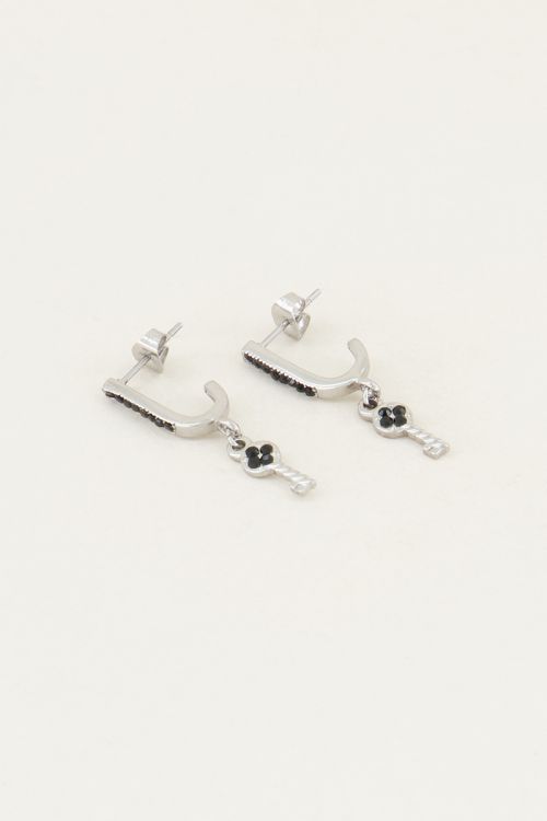 Drop earrings with key & black rhinestones | Black earrings My Jewellery