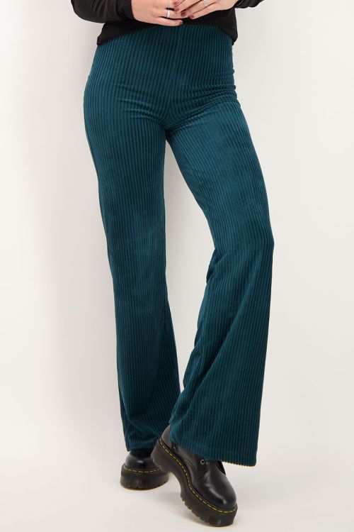 Donkergroene wijdvallende broek met corduroy | My Jewellery