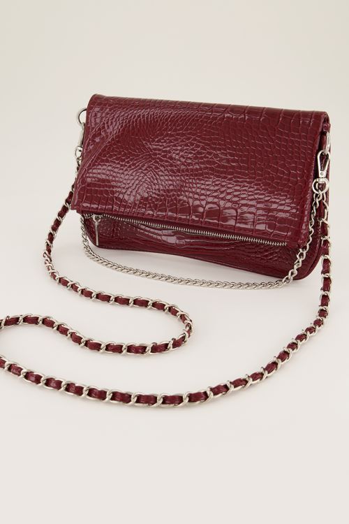 Donkerrode schoudertas met zilverkleurige rits | My Jewellery