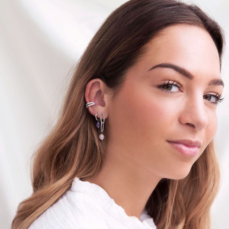 Ear cuff dubbele ring strass, nep piercing