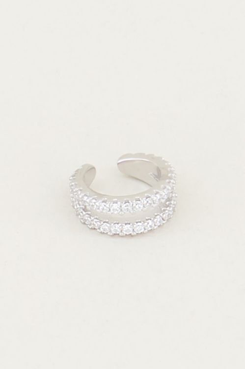 Ear cuff dubbele ring strass, nep piercing