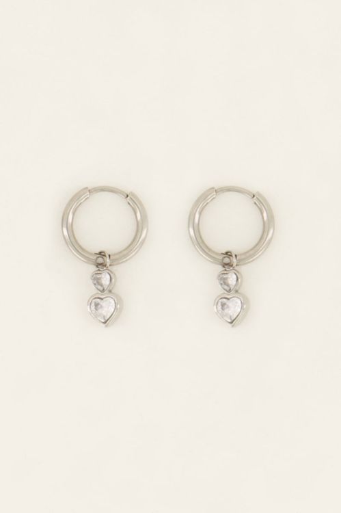 Oorringen met dubbel hartje van strass | My Jewellery