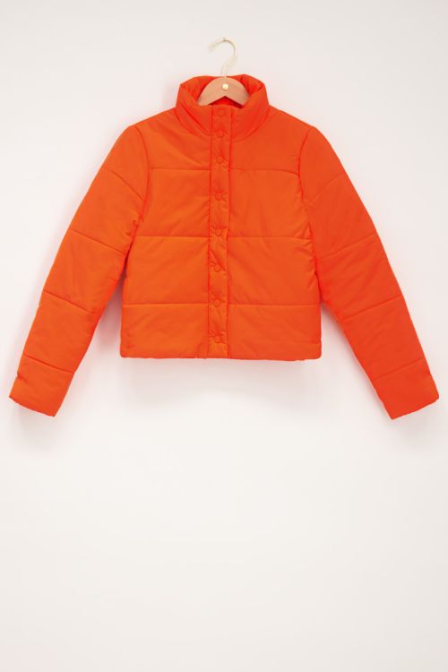 shiny orange bubble coat