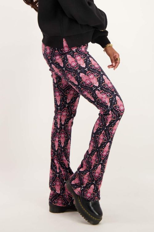 Zwarte flared broek met boho print | My Jewellery