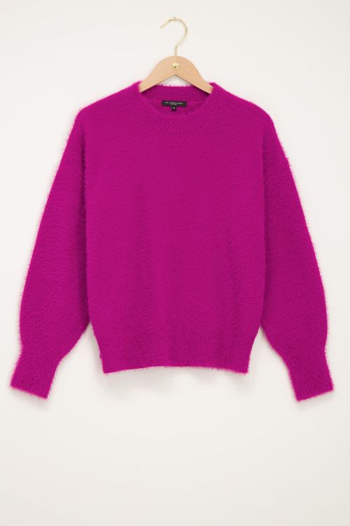Fuchsia fuzzy knit sweater | Sweaters 