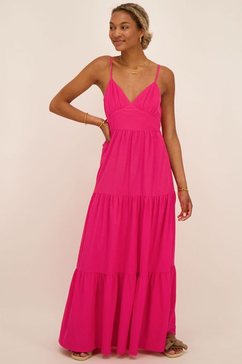 Fuchsia maxi jurk met strikdetail op rug | My Jewellery