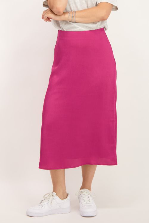 Fuchsia midi rok met structuur