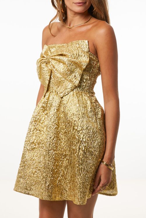 Gold-coloured dress with bow | My Jewellery