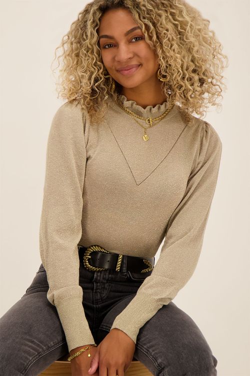 Gold ruffled turtleneck sweater with 