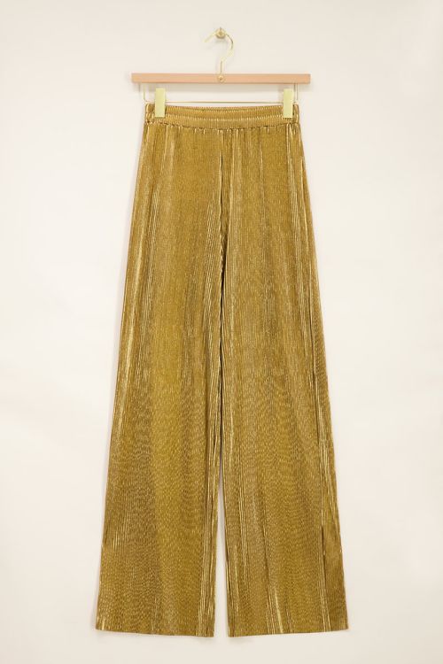 Gold pleated wide leg pants | My Jewellery