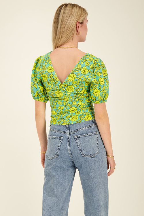 Green floral print top with puff sleeves | My Jewellery