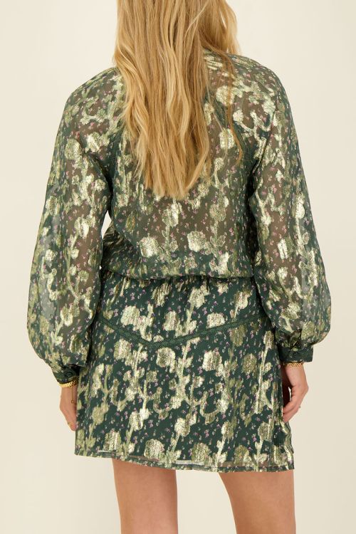 Green jacquard blouse with gold print | My Jewellery