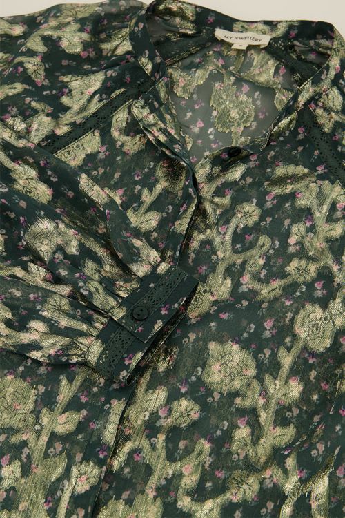 Green jacquard blouse with gold print | My Jewellery