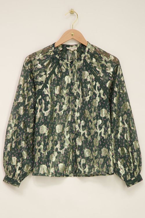 Green jacquard blouse with gold print | My Jewellery