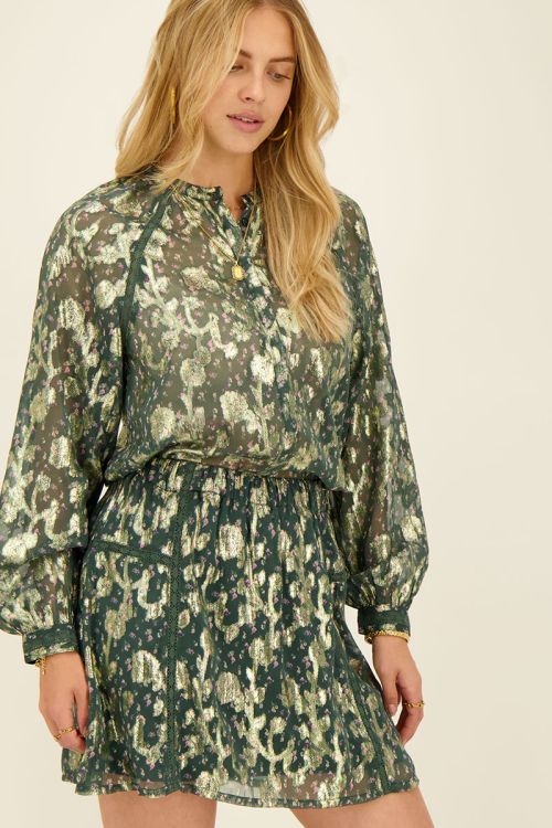 Jupe verte √† imprim√© jacquard couleur dorée