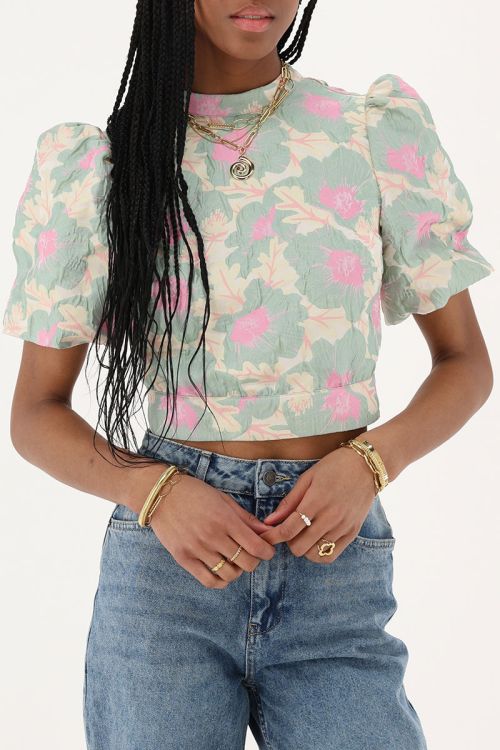 Green jacquard top with open back | My Jewellery