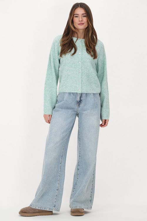 Green knitted cardigan with small buttons  