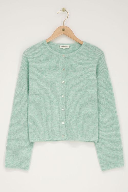 Green knitted cardigan with small buttons  