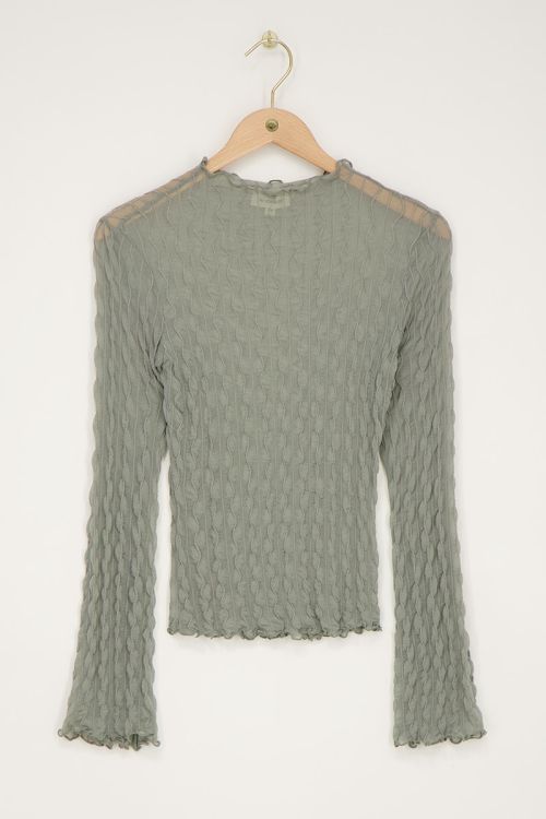 Green mesh top with flared sleeves & textured | My Jewellery