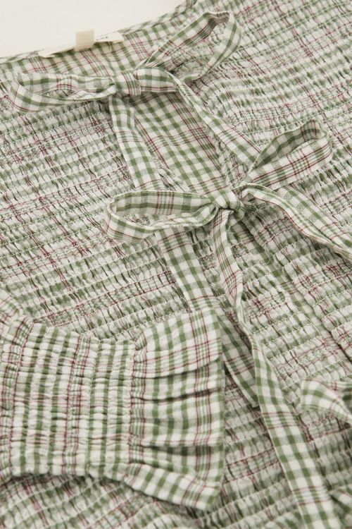 Green smocked blouse with checks & bows | My Jewellery
