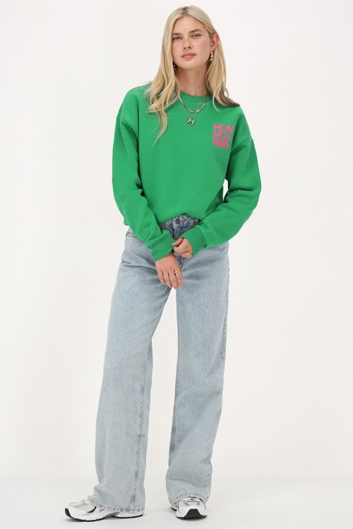 Green sweater with pink "Mon amour Paris" | My Jewellery