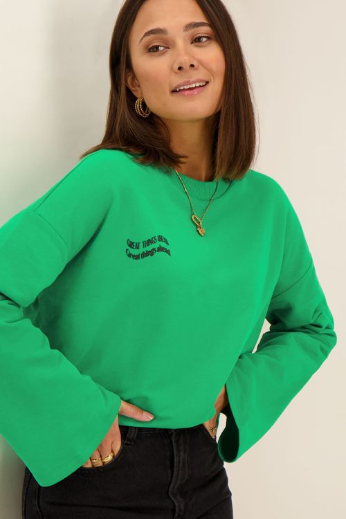 Groene sweater met wave tekst | my Jewellery