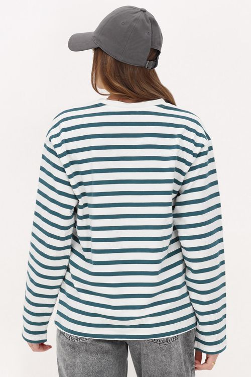 Green and white striped T-shirt with long sleeves and M patch | My Jewellery