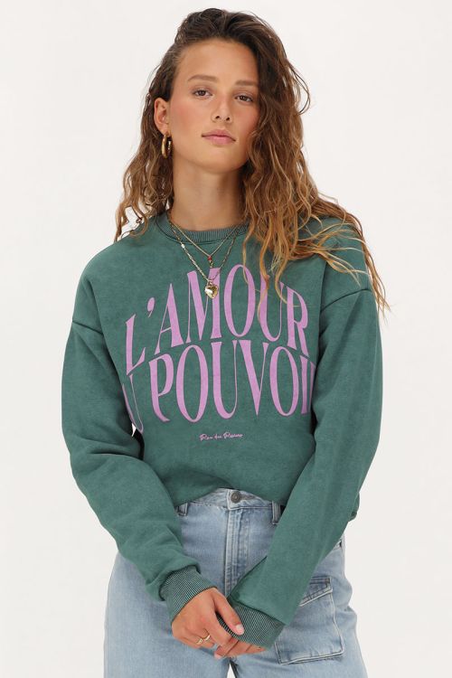 Green sweater "L'amour au pouvoir" | My Jewellery