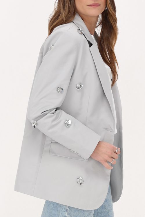 Gray blazer with silver coloured 3D flowers