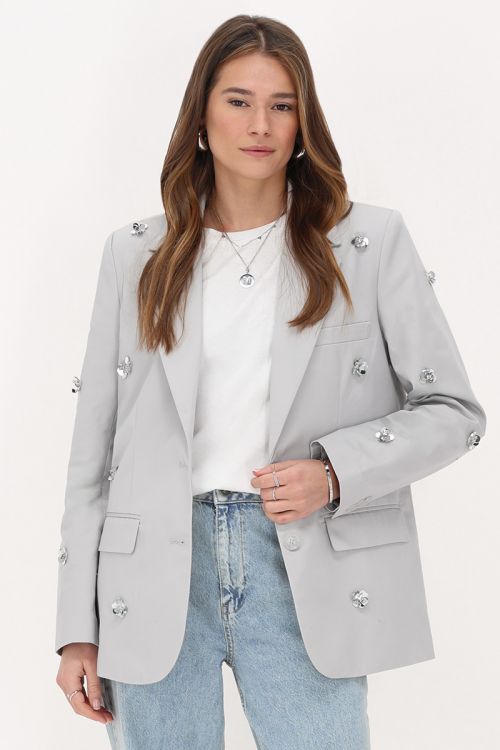 Gray blazer with silver 3D flowers | My Jewellery