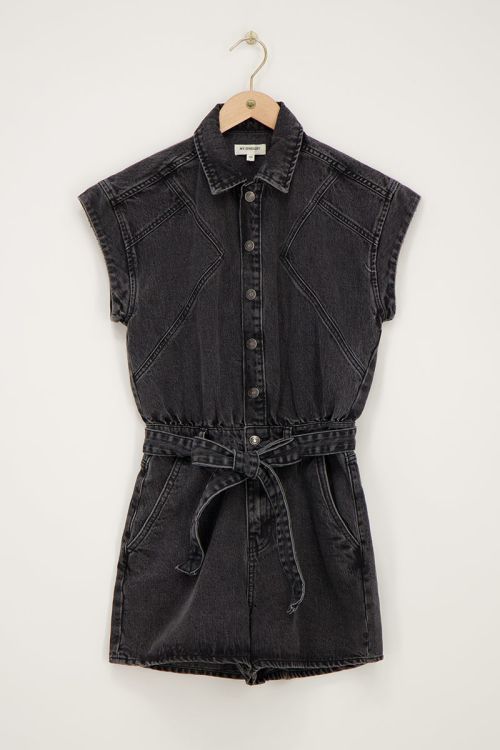 Grey denim playsuit with waistband | My Jewellery