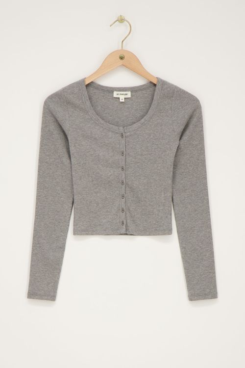 Gray longsleeve top with small buttons